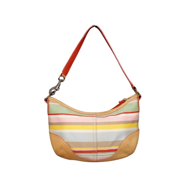 Coach Mini Soho Hampton Pastel Stripe Sateen & Leather Hobo Bag Gently Loved - Picture 5 of 10